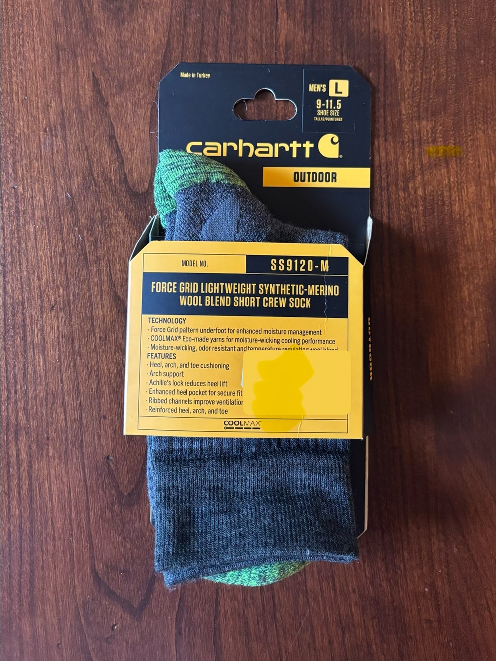 Carhartt Men's Short Crew Socks - Gray with Green Accents